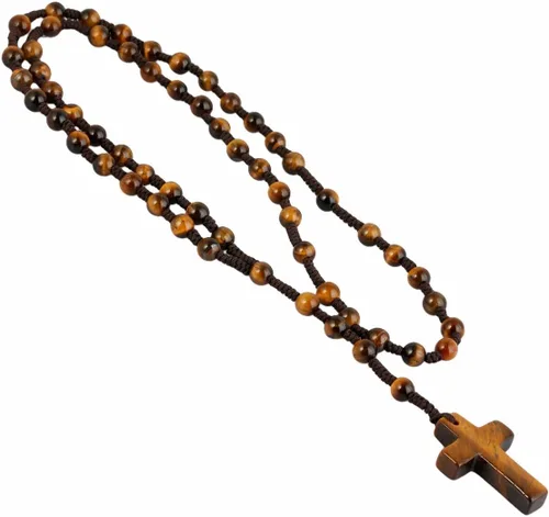 Miniatura 3 de TUMBEELLUWA Collar de cuentas con colgante de cruz para hombres y mujeres, collar con rosario católico anudado a mano
