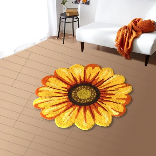 Miniatura 4 de Syhonic Alfombra hecha a mano con forma de girasol de 25 x 25 pulgadas, lavable antideslizante, alfombra de baño para dormitorio, sala de estar