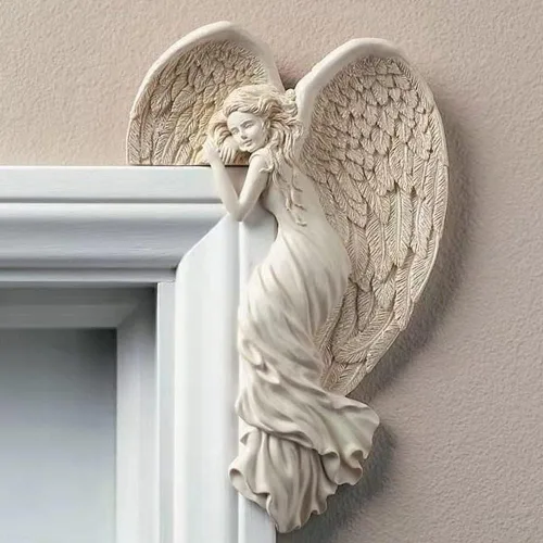 Miniatura 8 de Holiberty Decoración de marco de puerta de estatua de ángel, figura creativa de ángel en 3D, decoración de pared de mesa con alas