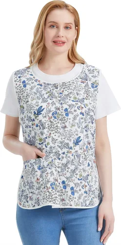 Miniatura 2 de Nanxson Delantal de mujer con bolsillos de parche, babero estampado de algodón, smock con botones para trabajo, cocina y chef CF3177