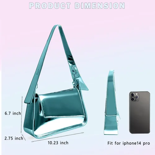 Miniatura 6 de Crbeqabe Bolso metálico plateado para mujer, bolso de noche Y2k brillante Hobo, bolso de mano metálico, bolso de hombro
