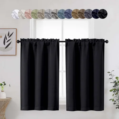 Miniatura 26 de Aqua Cafe - Juego de 2 paneles de cortinas opacas de 24 pulgadas de largo, con aislamiento térmico suave y sólido, para ventanas de baño, sótano