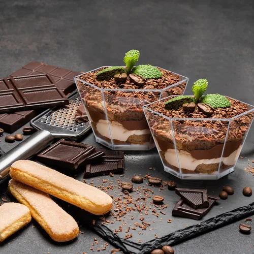 Miniatura 3 de Honeydak 300 tazas hexagonales de postre de 3.2 onzas con tapas y cucharas, sirve 100 vasos hexagonales de plástico con tapas para degustar