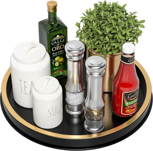 Miniatura 15 de HGF Bandeja redonda para decoración de encimera de cocina, bandejas de hierro metálico ligeras de 10 pulgadas para soporte de servilletas