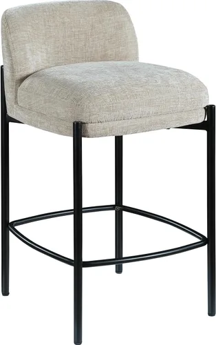 Miniatura 4 de Meridian Furniture 429Beige-C Burton Collection Modern Taburete contemporáneo con tela de felpilla beige suave, marco de metal negro mate, 17.5