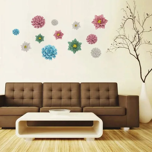 Miniatura 6 de Decoración de pared de hortensias de cerámica 3D para sala de estar, hogar, pasillo, dormitorio, cocina, granja, baño, comedor, blanco, 3.54 pulgadas