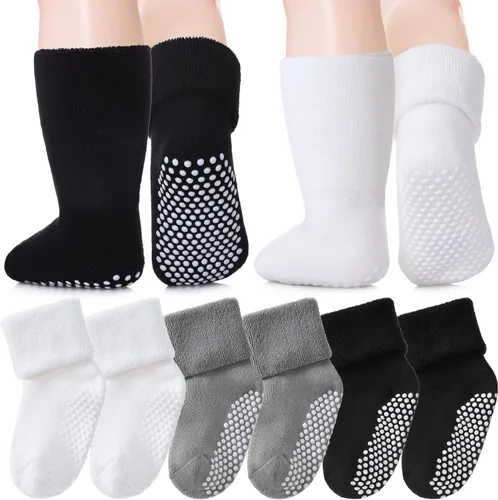 MQELONG Calcetines tobilleros antideslizantes para bebé, con calcetines antideslizantes para bebés, niños y niñas, 6 pares