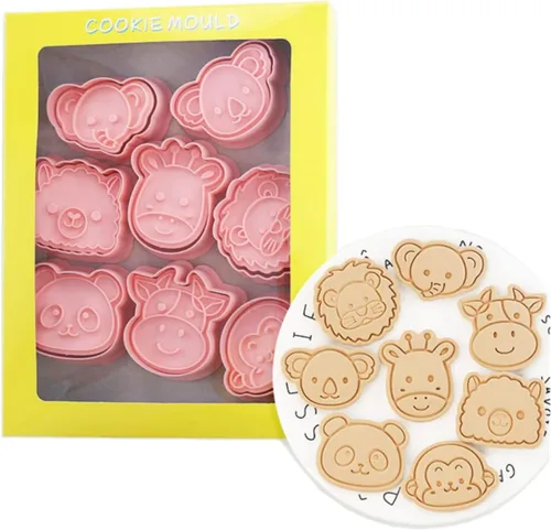 Miniatura 19 de Juego de 8 moldes de galletas de animales lindos con diseño de animales, moldes de galletas de conejo, molde para galletas de oso, herramientas