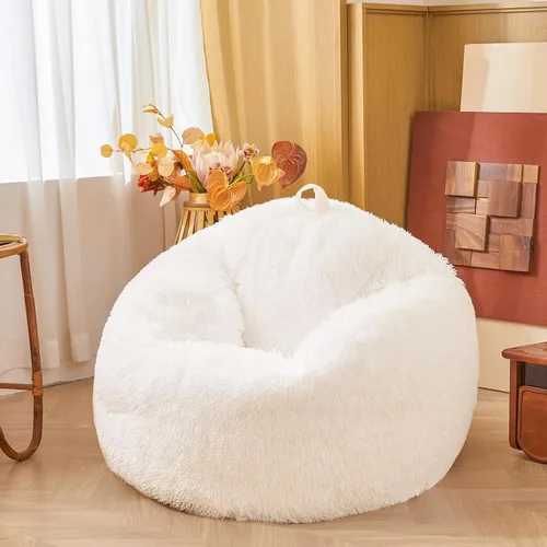 Fundas para puf de pelo sintético mullido color beige, funda para silla puff de felpa suave color beige para niños y niñas, almacenamiento de puf de