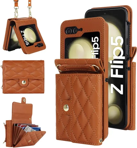 XIZYO Funda para Samsung Galaxy Z Flip 5, bonita funda de cuero tipo cartera con tarjetero y funda cruzada para mujeres y niñas, correa para la