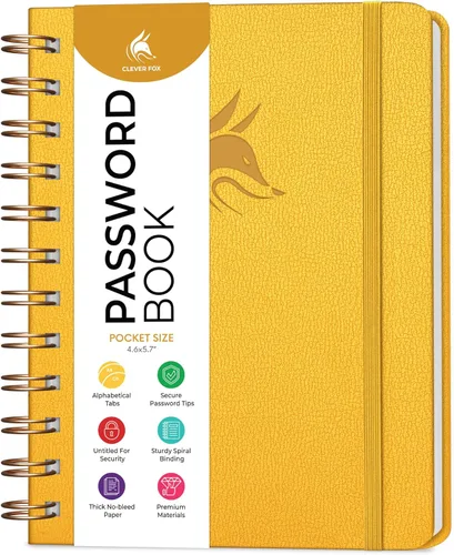 Miniatura 24 de Clever Fox Libro de Contraseñas en Espiral – Organizador de Direcciones de Internet y Contraseñas con Pestañas Alfabéticas Laminadas – Diario Negro