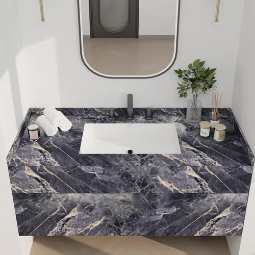 Miniatura 5 de Papel de Contacto de Mármol para Cubrir Encimeras - 12"x197" Azul Mate Despegar y Pegar Papel Tapiz - Rollo de Película de Vinilo de Granito Grueso