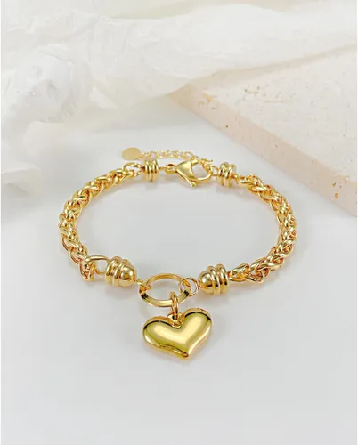 Miniatura 2 de BG&WLing Pulsera chapada en oro de 14 quilates con dije de corazón para mujer, acero inoxidable, cadena de corazón, pulsera de oro duradera