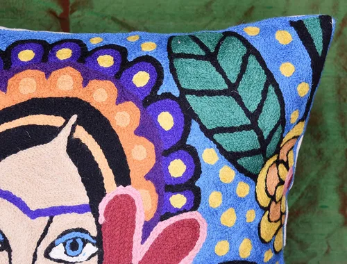 Miniatura 4 de Frida - Funda de almohada inspirada en el collar de arte mexicano, funda de almohada floral bordada a mano con arte hispano, cojín para silla, cojín
