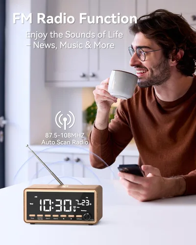 Miniatura 4 de Radio despertador digital para dormitorios, radio FM y máquina de sonido de ruido blanco con temporizador, altavoz Bluetooth, reloj despertador dual