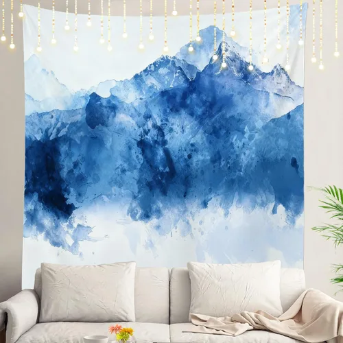 Miniatura 129 de Shrahala Tapiz de pared azul brillante, acuarela azul degradado para colgar en la pared, tapiz grande decorativo de fibra de poliéster, dobladillo