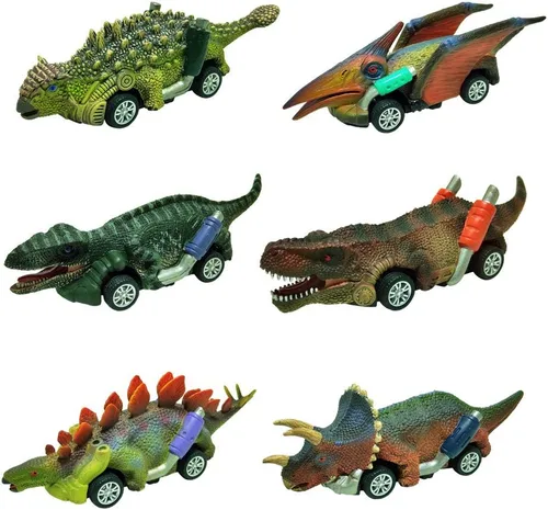 Miniatura 9 de DINOBROS Coches de juguete de dinosaurio, paquete de 6 juguetes de dinosaurio para niños y niñas de 3 años, juguetes para niños de 3, 4, 5 años