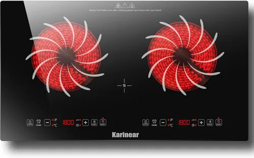 Karinear 2 Burners Electric Cooktop 110v, Portable Electric Stove top 24 Inch Electric Countertop Burner, Radiant Ceramic Cooktop, Sensor Touch,