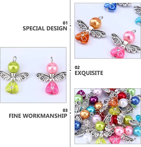 Miniatura 6 de Abaodam 20 piezas de dijes de ala de ángel colorido colgante de perlas perlas fabricación de joyas DIY accesorios para collares, pulseras y aretes