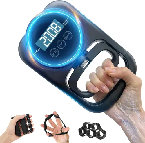 Probador de fuerza de agarre, agarre de mano, dinamómetro de mano, medidor de mano, pantalla LED, cómodo fortalecedor de dedos de 265 libras / 264.6