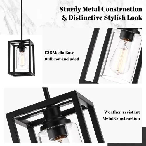 Miniatura 3 de Lámparas colgantes de granja de color negro mate, luces colgantes para isla de cocina, lámpara colgante rectangular de metal lineal, soporte
