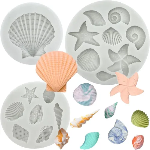 Miniatura 9 de 4 PCS Moldes de Silicona para Fondant con Temática Marina Caracola Concha Estrella de Mar Moldes para Hornear para Decoración de Pasteles DIY