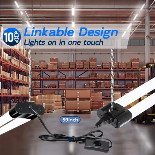 Miniatura 5 de hykolity Paquete de 10 luces LED enlazables de 4 pies para tienda, 4400 lm, 42 W [equivalente a 250 W], luces de tienda de 5000 K para garaje