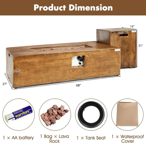 Miniatura 5 de Tangkula Patiojoy - Juego de 2 mesas para fogata de propano para exteriores, 48 pulgadas, rústica, 50,000 BTU, mesa rectangular de gas con mesa