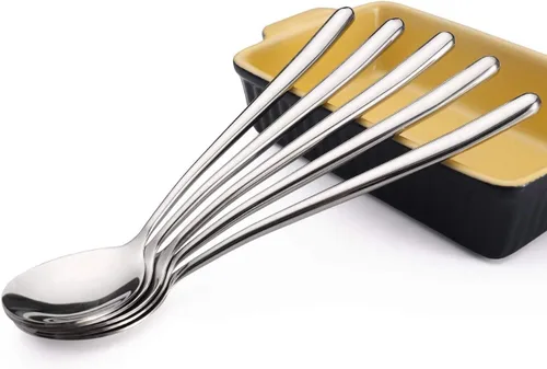 Miniatura 3 de Ouliget Cucharas de sopa coreanas, cucharas de sopa de mango largo de acero inoxidable, plata, 8 piezas, 8.7 pulgadas.