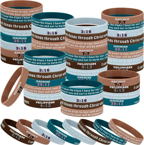 Sinmoe 32 pulseras religiosas de silicona a granel con versículos de la Biblia, Morandi, pulsera de goma cristiana inspiradora para mujeres y