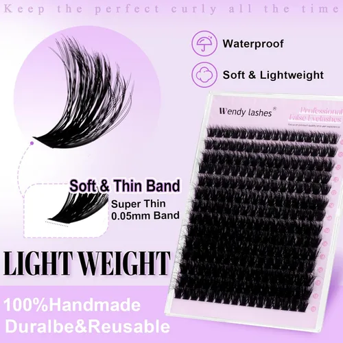 Miniatura 4 de WENDY LASHES Extensiones de pestañas onduladas con efecto 3D, extensiones de pestañas de volumen 100D de 0.394-0.709 in