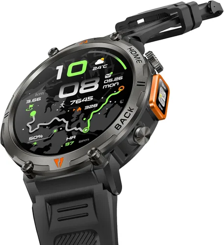 Miniatura 19 de Foxhawk Reloj inteligente militar para hombre, 1.45 pulgadas, resistente GPS, reloj inteligente táctico con brújula linterna LED, reloj de fitness