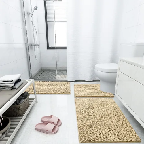Miniatura 2 de Arotive Alfombras de baño de chenilla, 2 piezas, tamaño de alfombra de baño de 24 x 16 y 30 x 20 pulgadas, color beige, paquete de 2 artículos