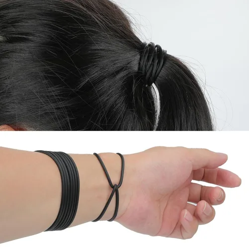 Miniatura 4 de 30 pulseras de gelatina negra de los años 80, bandas de silicona para el cabello para adultos, mujeres, niños, niñas