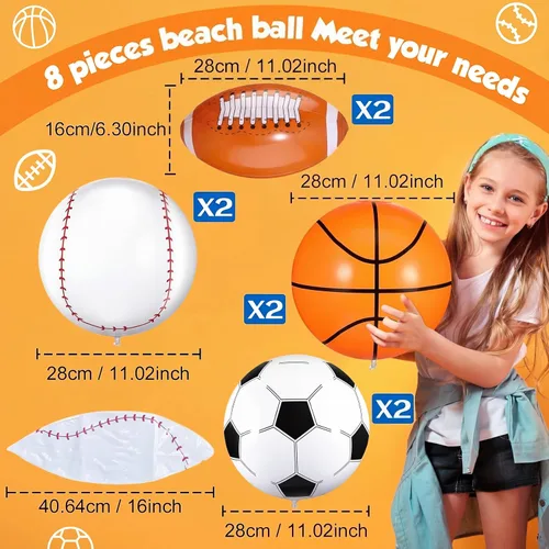 Miniatura 4 de Sosation 8 piezas de pelotas inflables deportivas de 16 pulgadas, pelota de playa inflable, 4 estilos de pelotas de decoración para fiestas