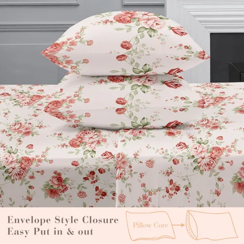 Miniatura 4 de YIYEA Juego de sábanas tamaño individual, lujosas sábanas florales de microfibra de doble cepillado de 1800TC calidad hotelera para cama individual