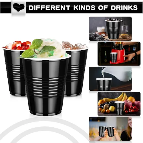 Miniatura 9 de Paquete de 100 vasos de plástico negros de 12 onzas, vasos desechables para fiestas, vasos de bebida resistentes, vasos de graduación para boda