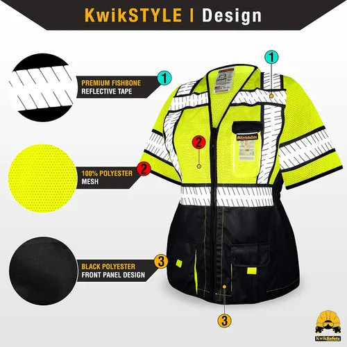 Miniatura 2 de KwikSafety - Charlotte, NC - SHERIFF & SPECIALIST Chaleco de Seguridad para Mujer ANSI OSHA Negro Clase 3 Mujer