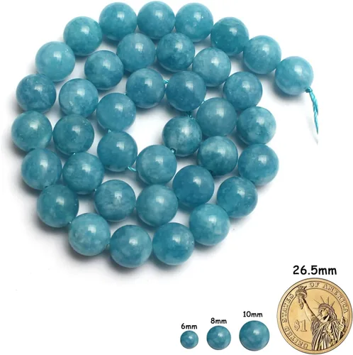 Miniatura 2 de 45 cuentas de piedra de calcedonia azul, piedra natural de 0.315 pulgadas (0.315 in), cuentas redondas sueltas para hacer joyas, aretes, collares