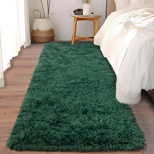 Miniatura 51 de Alfombras suaves para pasillos de dormitorio, nuevas, con parte inferior antideslizante mejorada, de 2 x 3, alfombra esponjosa y peluda verde