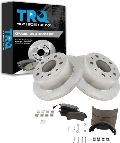 Miniatura 137 de TRQ Kit de pastillas de freno y rotor Posi trasero premium con zapatas de estacionamiento para camión GM SUV