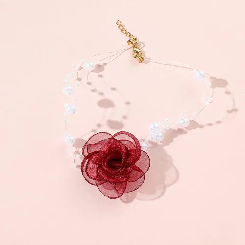 Miniatura 4 de Gargantilla de flor de rosa de camelia, collar de perlas artificiales vintage para mujer, accesorios elegantes para el cuello, collares de fiesta