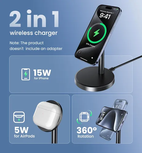Miniatura 2 de Cargador inalámbrico magnético para iPhone, soporte de cargador rápido Mag-Safe de 15 W para iPhone 17/17 Air/17 Pro/17 Pro Max 16/15/14/13/12