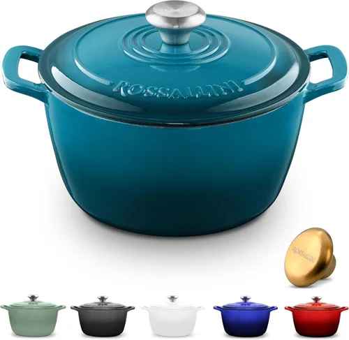 Miniatura 12 de ROSSALLINI Horno holandés de hierro fundido esmaltado Signature, olla de servir antiadherente con tapa de ajuste hermético para asado, horneado