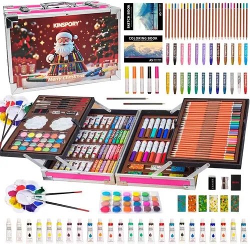 Miniatura 8 de KINSPORY - Juego de utensilios de arte, 139 piezas de pintura y dibujo, kit de suministros de arte con 2 blocs de bocetos, juego de arte de lujo