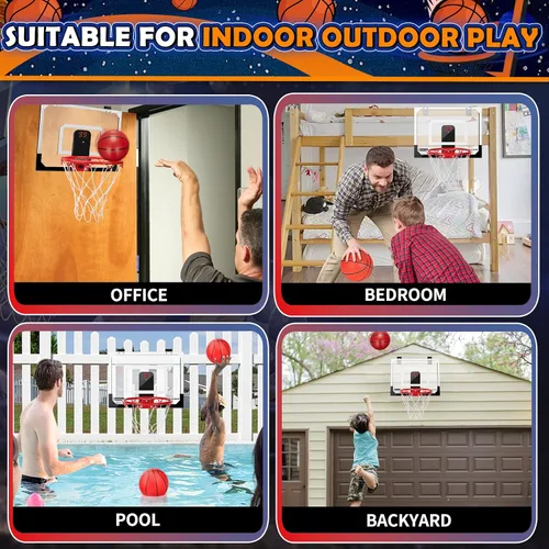 Miniatura 5 de Mini juego de aro de baloncesto para niños y adultos, aro de baloncesto de montaje en pared para puerta con 4 pelotas de baloncesto pequeñas