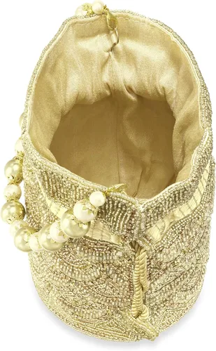 Miniatura 8 de Aheli Gold Potli - Bolsas de noche para mujer, bolso de mano étnico con cordón (P70G), Oro