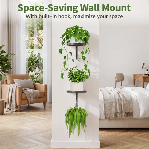 Miniatura 6 de LASZOLA 2 piezas de estantes de pared para plantas con ganchos para macetas de interior, soportes flotantes de ventana de metal resistente para Negro