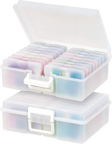 Miniatura 10 de IRIS USA 4 x 6 pulgadas, fabricado en Estados Unidos, paquete de 2 organizadores de fotos y caja de almacenamiento de imágenes con asa, 12 fundas