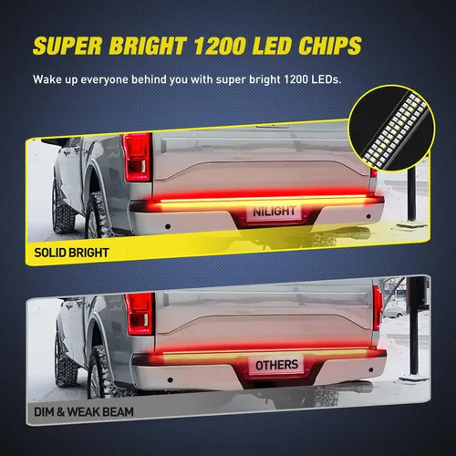 Miniatura 5 de Nilight Tira de luz para puerta trasera de camión de 60" con marco de aluminio, barra de luz de triple fila de 1200 LED con luz de freno roja, luz